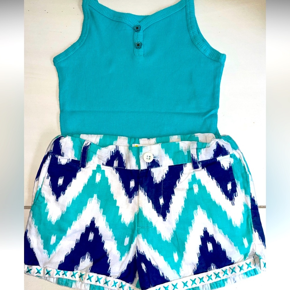 GAP kids size 4 tank top turquoise blue Masala Baby 4T adjustable waist shorts